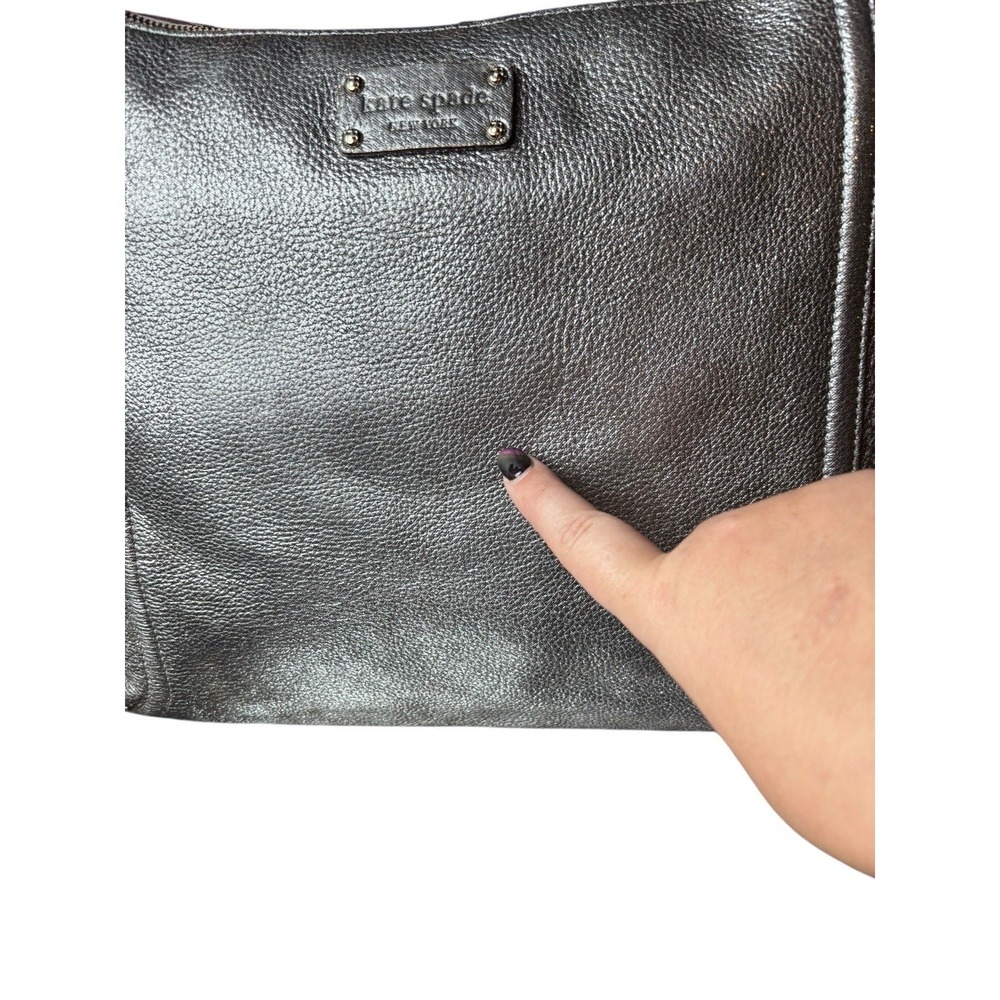 Kate Spade Large Silver Metallic Pebble Gray Hobo Bag Purse Soft‎ - Picture 5 of 10